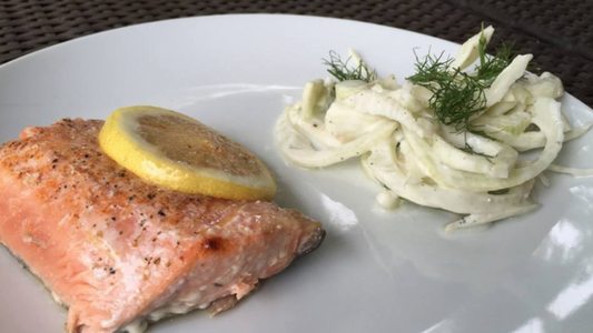 GRILLED SALMON WITH CUCUMBER, FENNEL SALAD